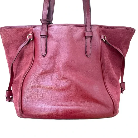 Fossil Charli Leather and Suede Tote Bag Triple Compartment Red Shoulder Bag - Picture 5 of 16